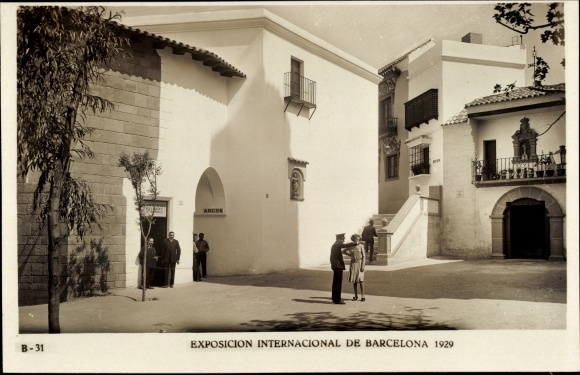 Postcard Exposicion Internacional de Barcelona 1929, Plazuela del Carmen, Pueblo Espagnol
