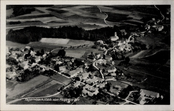 Postcard Tegernbach Rudelzhausen in Upper Bavaria, aerial view of beautiful landscape, residential buildings