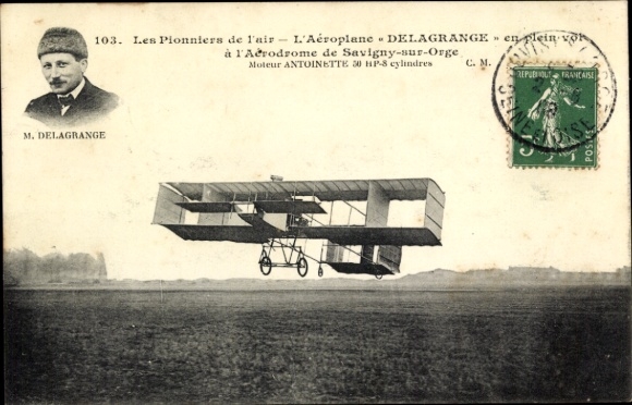 Ak Les Pionniers de l'air, L'Aéroplane Delagrange, im Flug, Flugplatz Savigny sur Orge