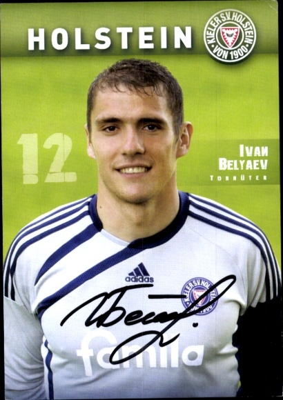 Autograph card footballer Ivan Belyaev, Holstein Kiel, autograph