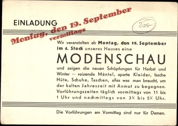 Postcard advertisement for fashion show, new autumn fashion for women