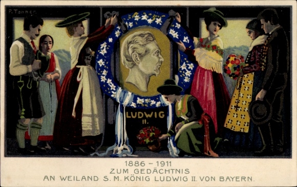 Postal stationery Postcard In memory of the late King Ludwig II of Bavaria, Bavarian costume