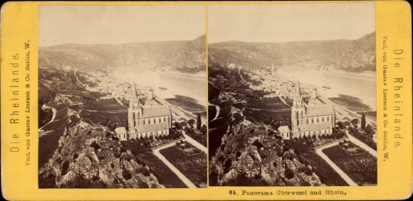 Zdjęcie stereo Oberwesel w dzielnicy Renu Hunsrück, panorama, kościół