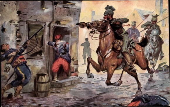 Artist PC France, Through the Enemy, Uhlan Patrol, Pistol, WWI