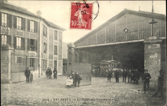 Ak Malakoff Hauts de Seine, Das Straßenbahndepot