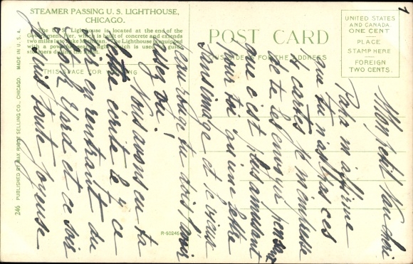 Postcard Chicago Illinois USA, steamer passes the US Lighthouse