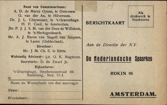 PC Amsterdam North Holland Netherlands, De Nederlandsche Spaarkas, Rokin 95
