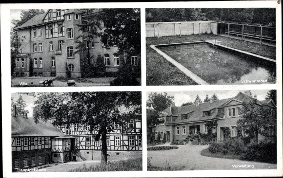Postcard Tiefenbrunn Rosdorf, Lower Saxony state hospital, villa, swimming pool, administration