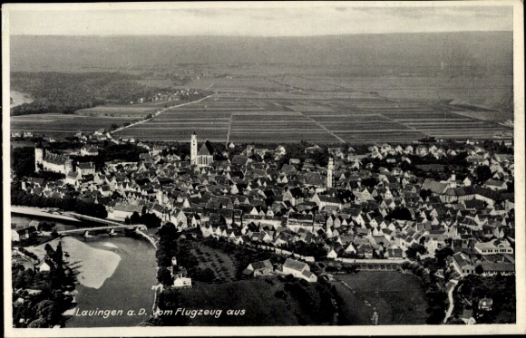 Postcard Lauingen on the Danube Swabian Alb, aerial photograph