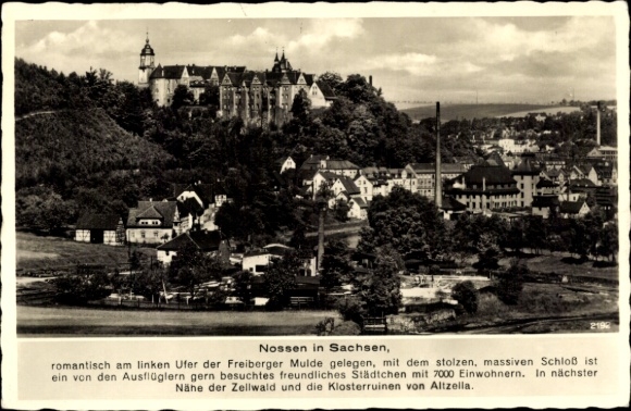 Postcard Nossen in Saxony, castle, romantic landscape, river, friendly town, 7000 inhabitants