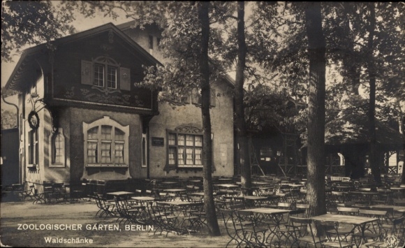 Postcard Berlin Tiergarten, Gasthof Zoological Garden, Waldschänke