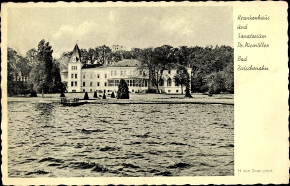Postcard Bad Zwischenahn in Oldenburg, hospital, sanatorium Dr. Niemöller, water view, trees