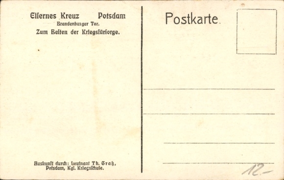 Postcard Potsdam, Brandenburg Gate, Iron Cross, For the Benefit of War Relief