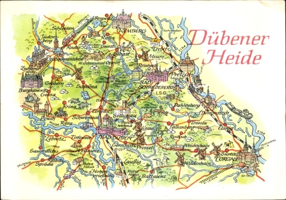 Landkarten Ak Torgau an der Elbe, Dübener Heide, Bad Schmiedeberg, Kemberg