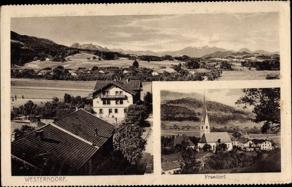 Postcard Westerndorf Frasdorf in Upper Bavaria, view of the village, church