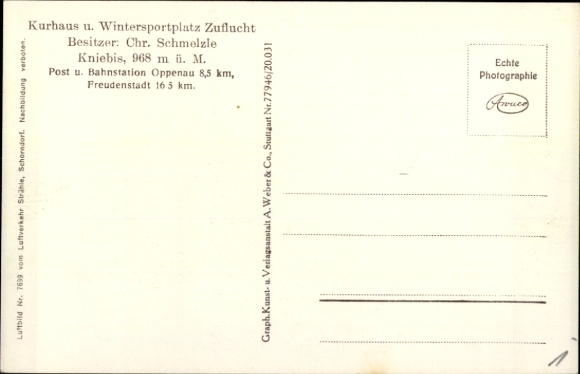 Postcard Zuflucht Bad Peterstal Griesbach in the Black Forest, aerial photograph, spa house