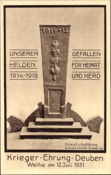 PC Deuben Bennewitz Saxony, war memorial, dedication 1931