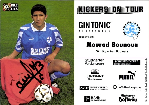 Karta autografu piłkarza Mourada Bounoua, Stuttgarter Kickers, autograf