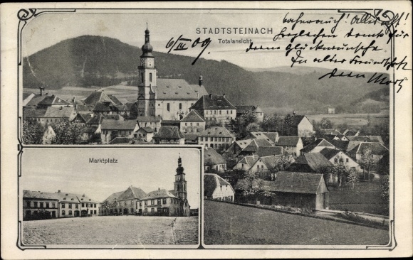 PC Stadtsteinach Oberfranken, total view with church, market place