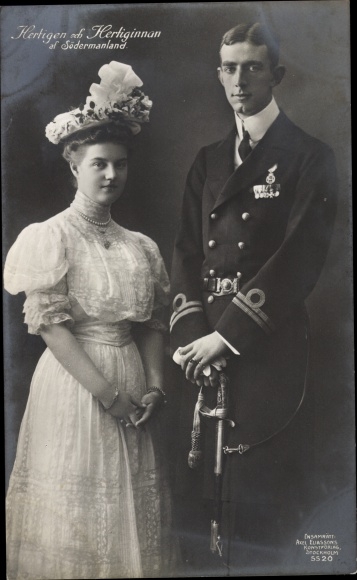 Postcard Wilhelm of Sweden, Marija Pavlovna Romanova, Duke of Södermanland
