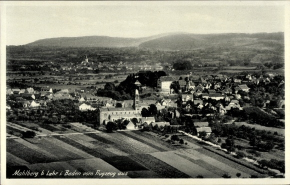 Postcard Lahr in Baden Schwarzwald, aerial photograph, Mahlberg