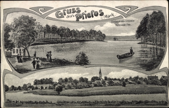 Ak Prieros in der Mark, Seepartie, Panorama