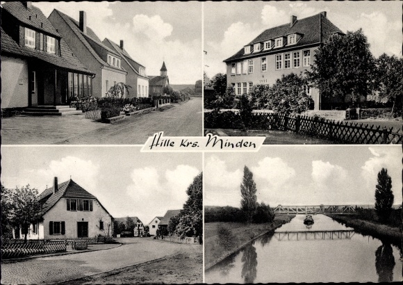 Postcard Hille in East Westphalia, bridge, local sections