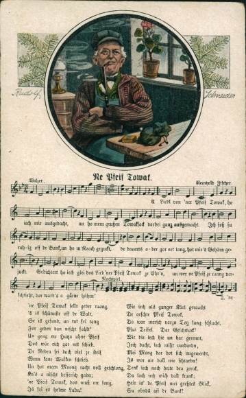 Song artist Postcard Schneider, Rud., Ne Pfeif Towak, Verlag Wilhelm Vogel, man with a pipe