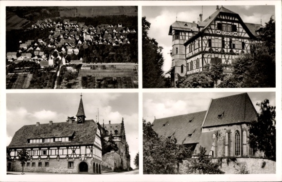 Postcard Nußdorf Nussdorf Eberdingen Württemberg, aerial photograph, half-timbered houses, church
