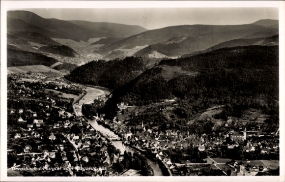 Postcard Gernsbach in the Murgtal Black Forest, total view, aerial photograph