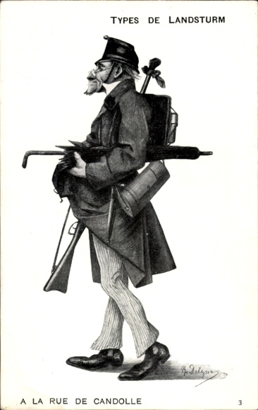 Artist Postcard Switzerland, Types de Landsturm, countryman with weapon