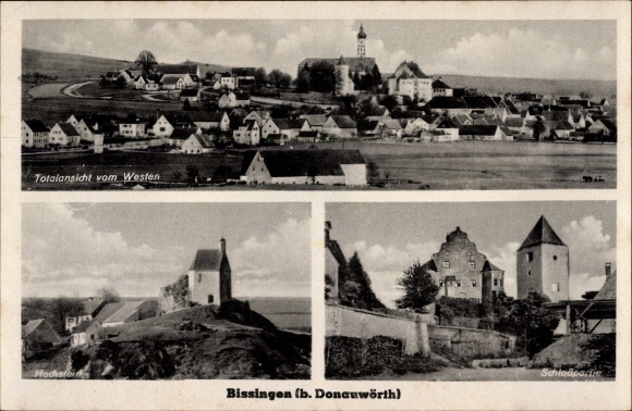 Postcard Bissingen Schwaben, total view from the west, Hochstein, castle