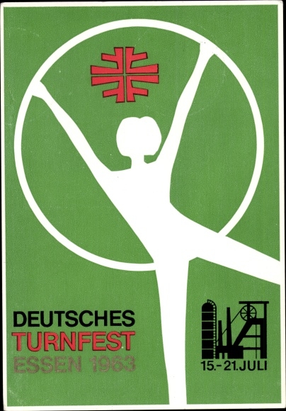Postcard Essen in the Ruhr area, German gymnastics festival 15. - 21.07.1963