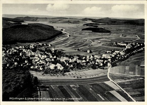 Postcard Würtingen St. Johann Swabian Alb Württemberg, aerial view of fields, landscape, houses