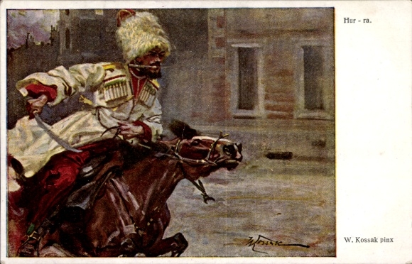 Artist Postcard Kossak, W., Polish rider with sword