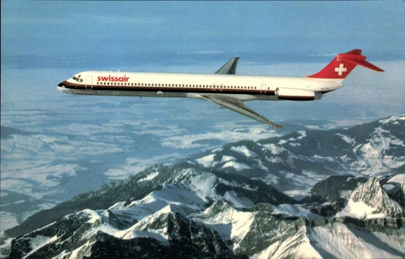 Postcard passenger plane McDonnell Douglas DC 9 81, Swissair