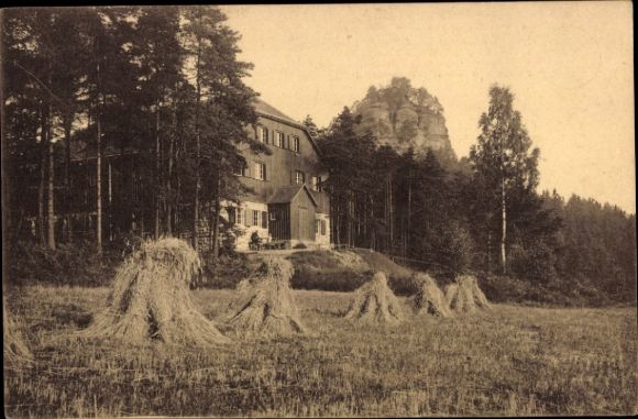 Postcard Bad Schandau Saxon Switzerland, Nature Friends House, Haystack