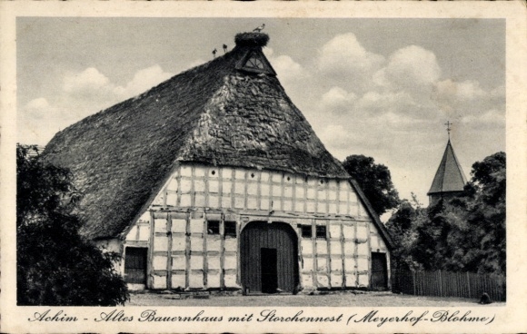Postcard Achim on the Weser, Old Farmhouse, Stork's Nest