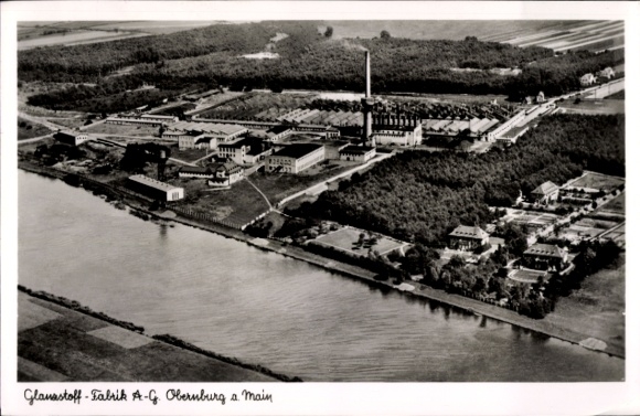 Postcard Obernburg am Main, aerial photograph of the Glanzstofffabrik AG Obernburg