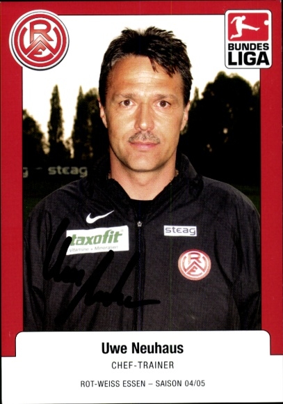 Autogrammkarte Chef Trainer Uwe Neuhaus, Rot Weiss Essen, Autogramm