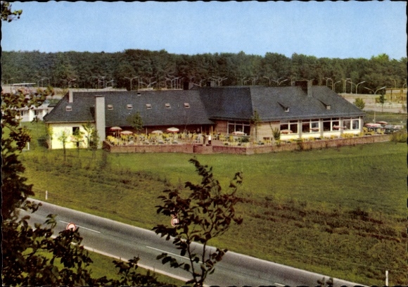 Postcard Rohrbrunn Weibersbrunn in the Spessart, motorway rest house in the Spessart, general view