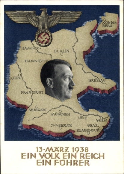 Postal stationery Postcard Klein, One People, One Reich, One Führer, Anschluss of Austria 1938, Greater Germany