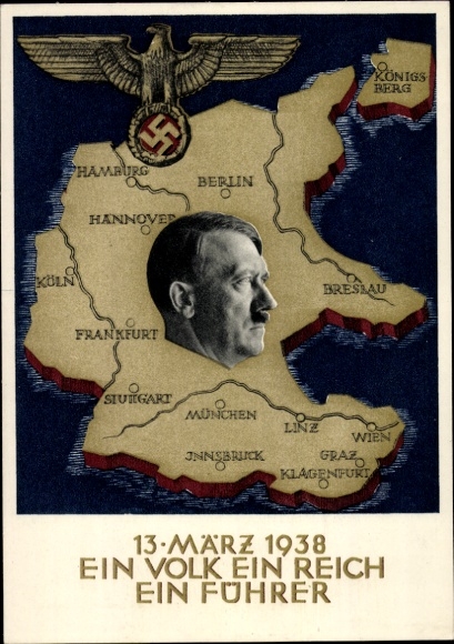 Postal stationery PC small, one people, one empire, one leader, annexation of Austria in 1938, Greater Germany