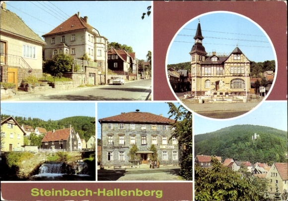 Postcard Steinbach Hallenberg in the Thuringian Forest, children's health resort, city council, Hallenburg ruins