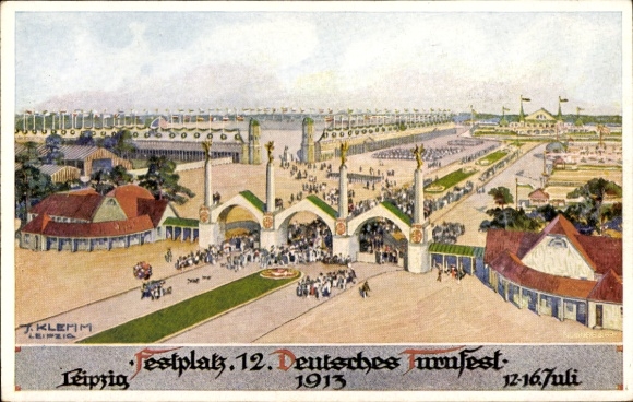 Artist Postcard Klemm, J., Leipzig in Saxony, 12th German Gymnastics Festival 1913, festival site