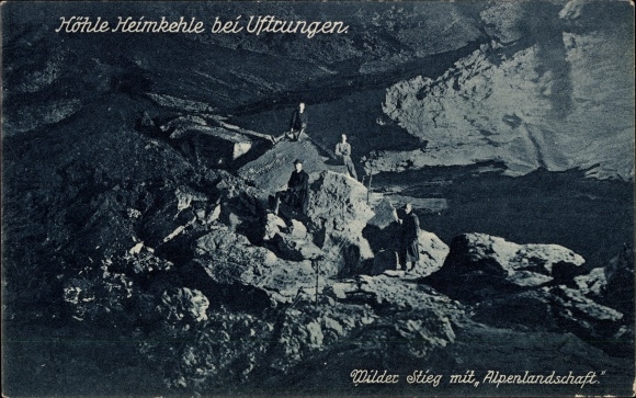 Postcard Uftungen Südharz, Heimkehle cave, Wilder Stieg with alpine landscape