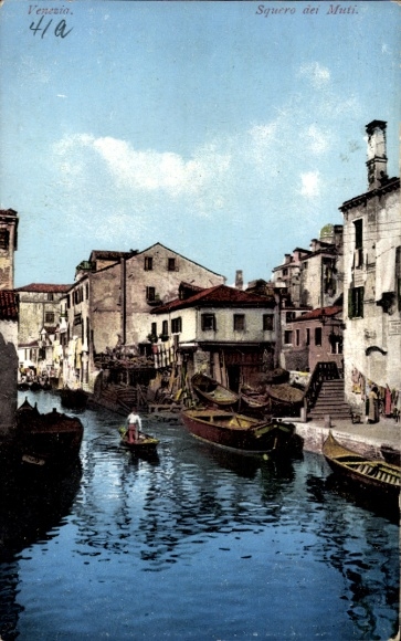 Postcard Venezia Venice Veneto, Squero dei Muti, canal, houses, Purger No. 3496