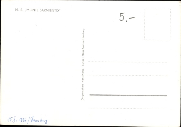 Ak Dampfschiff MS Monte Sarmiento, HSDG