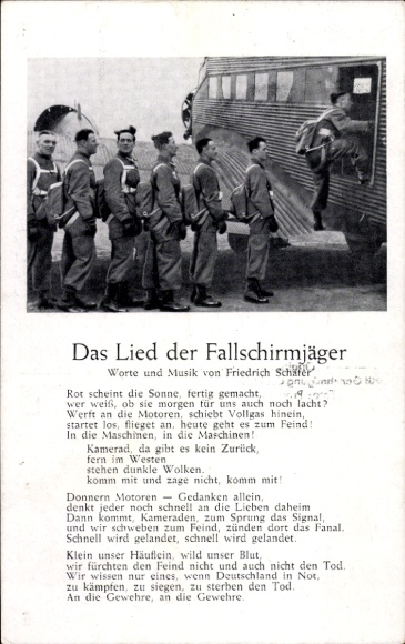Song Postcard The Song of the Paratroopers, Friedrich Schäfer, German Wehrmacht