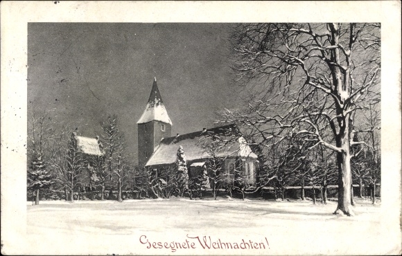 Postcard Wiesmoor in Ostfriesland ?, Church, Happy Christmas